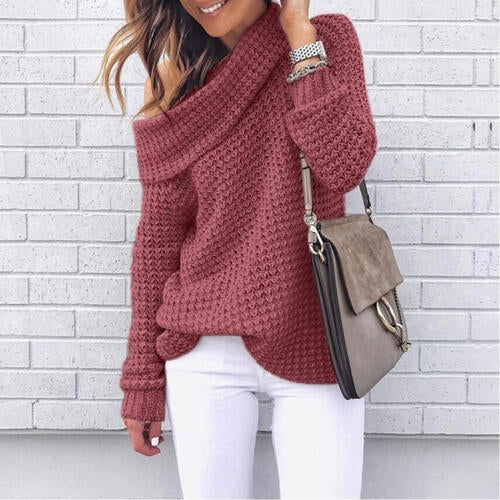 Openwork Off-Shoulder Sweater