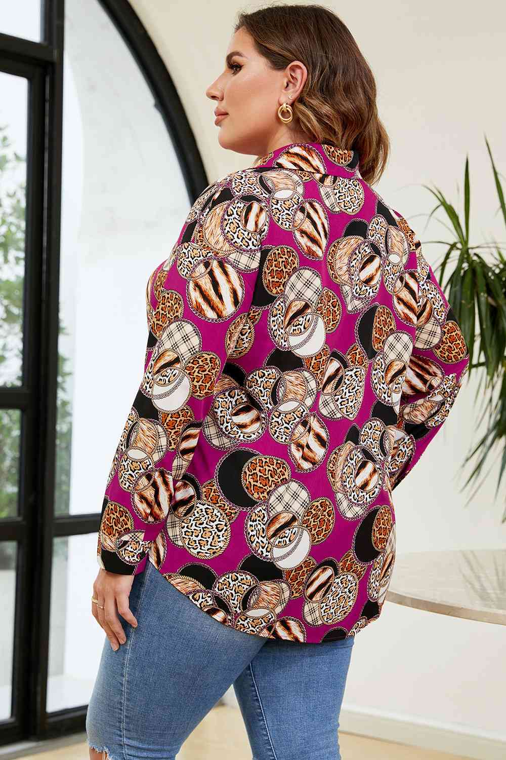 Plus Size Printed Long Sleeve Shirt