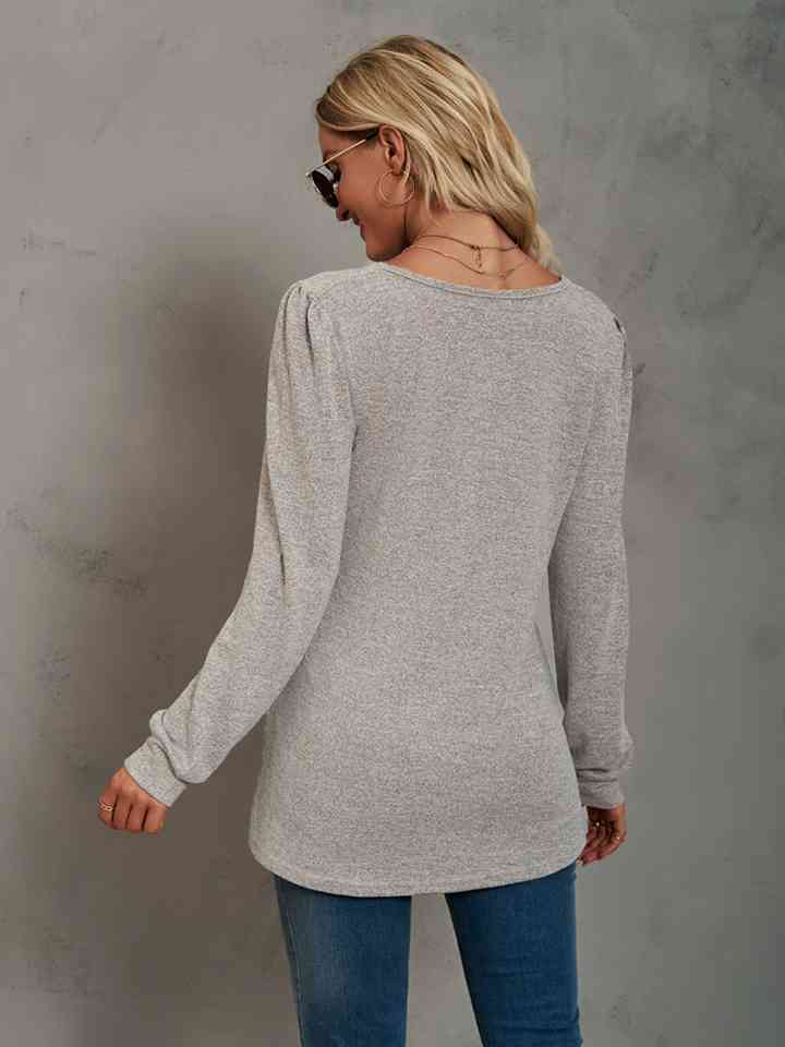 Heathered Square Neck Long Sleeve T-Shirt