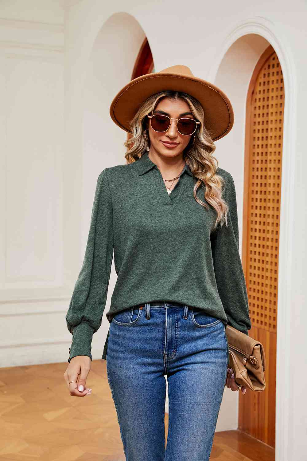 Johnny Collar Long Sleeve Top