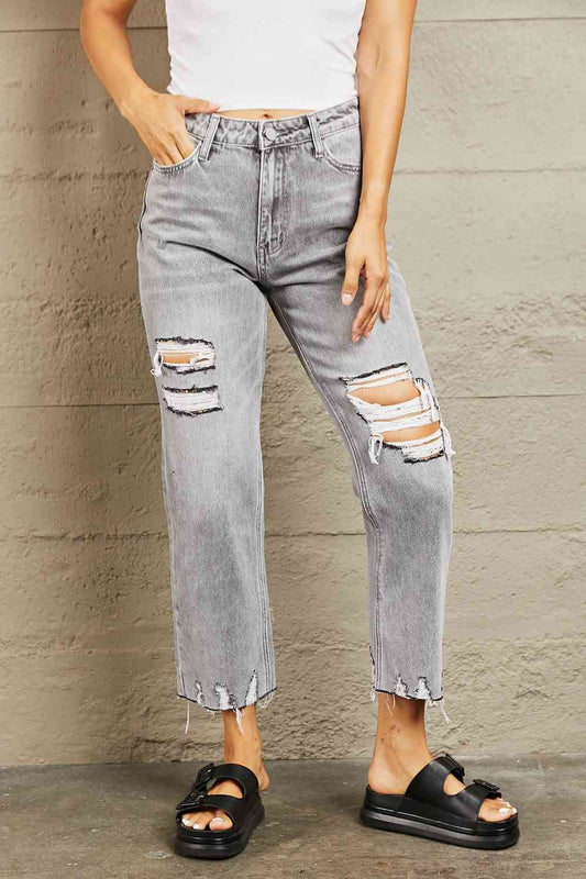 BAYEAS High Waisted Cropped Mom Jeans