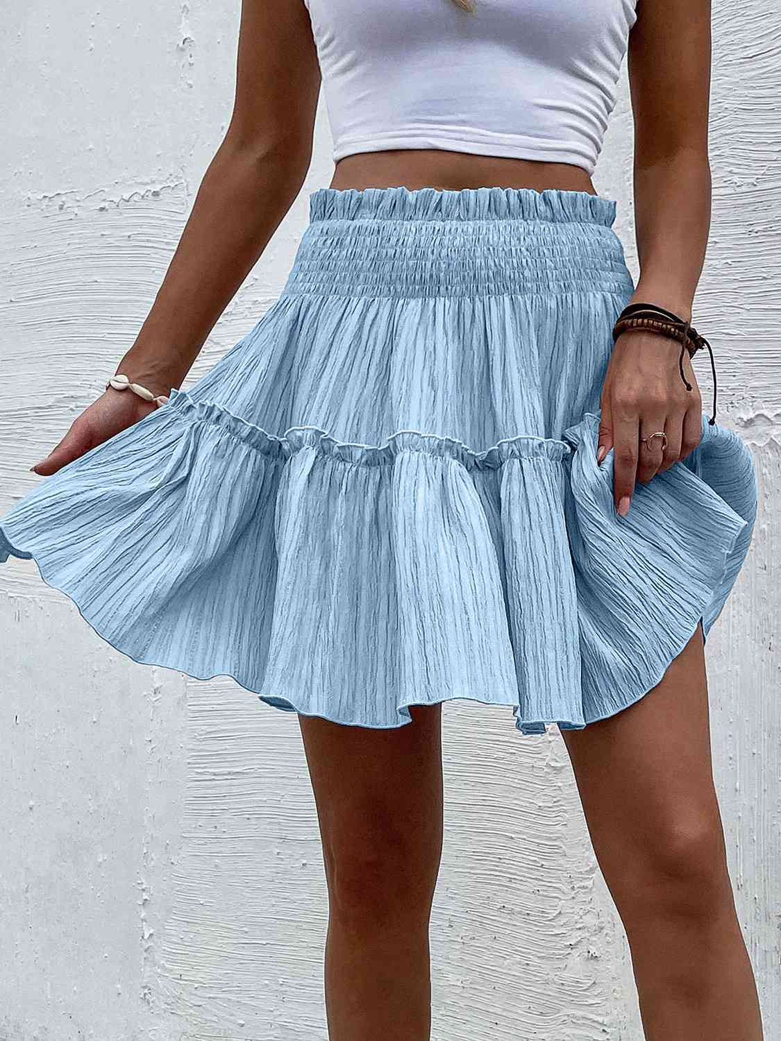 Smocked Waist Frill Trim Skirt