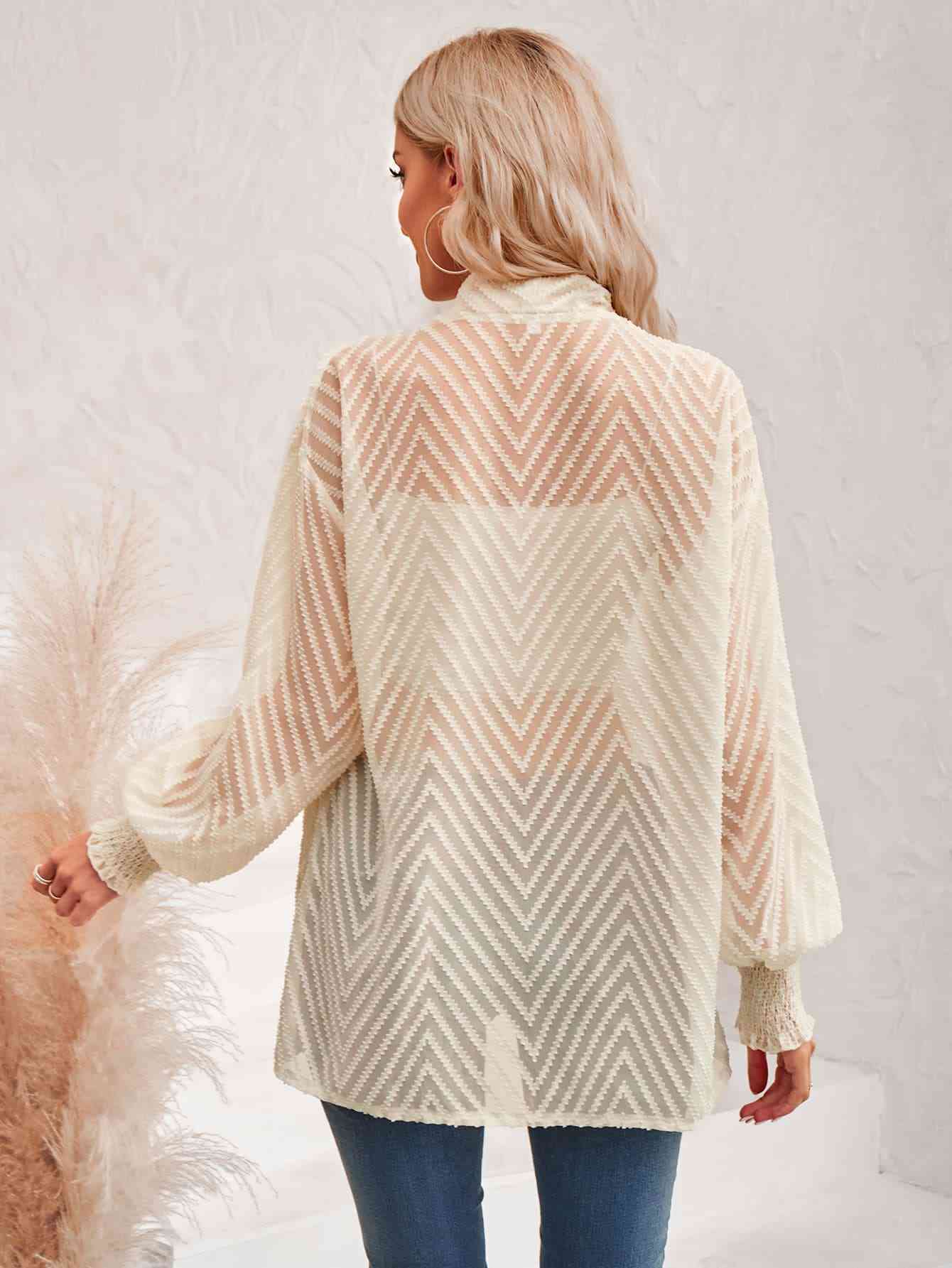 Lantern Sleeve Open Front Sheer Cardigan