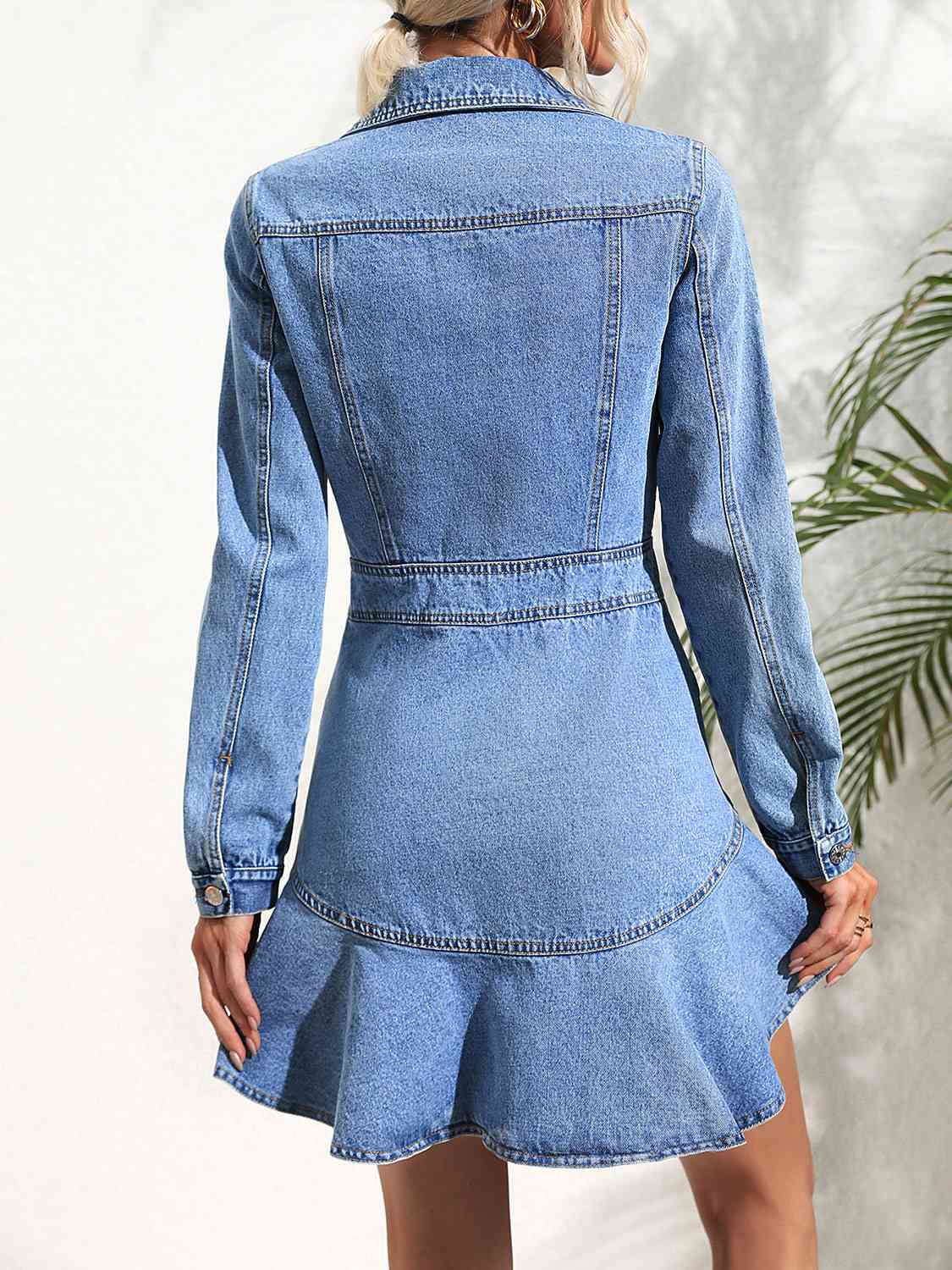 Collared Neck Button Down Denim Dress