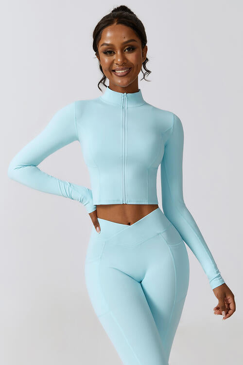 Zip Up Long Sleeve Cropped Active Top