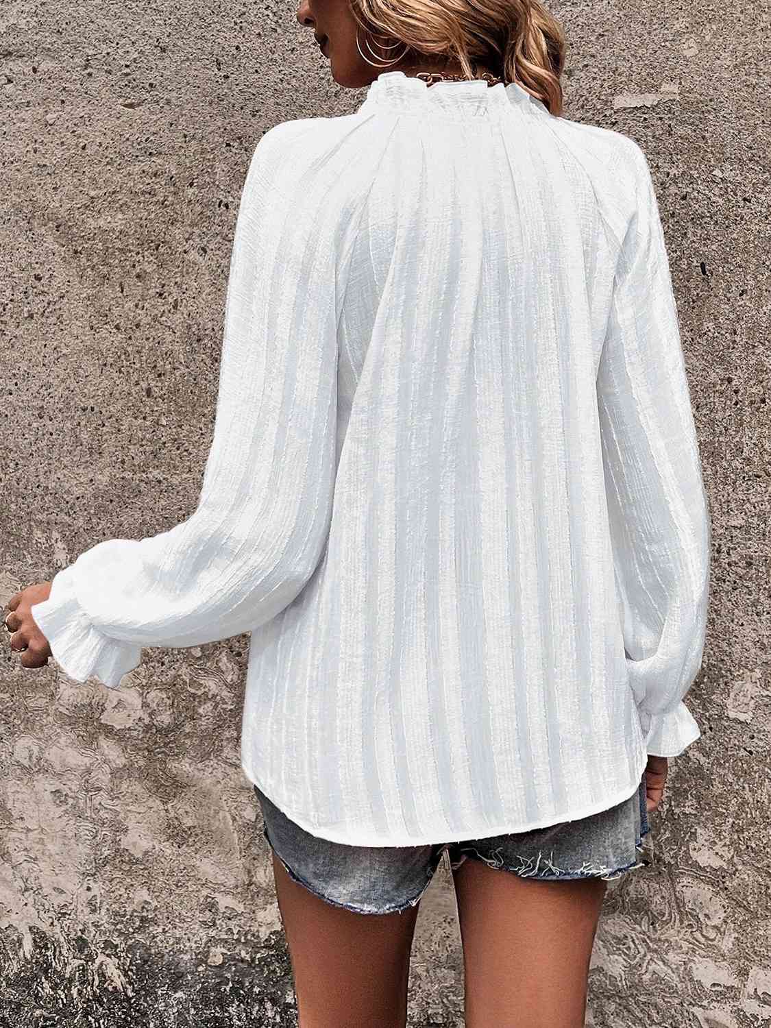 Notched Neck Flounce Sleeve Shirt