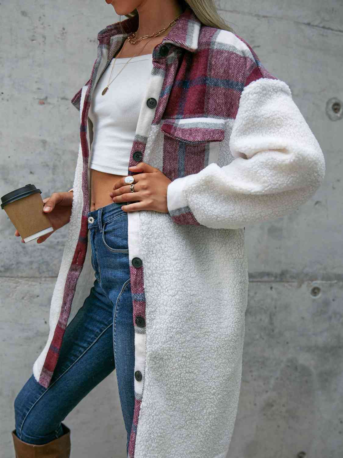 Plaid Dropped Shoulder Longline Coat