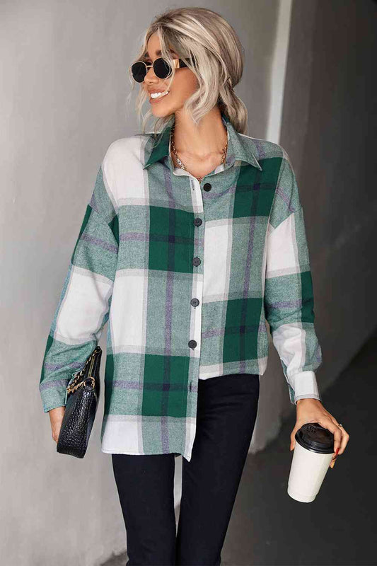 Plaid Collared Neck Longline Shirt