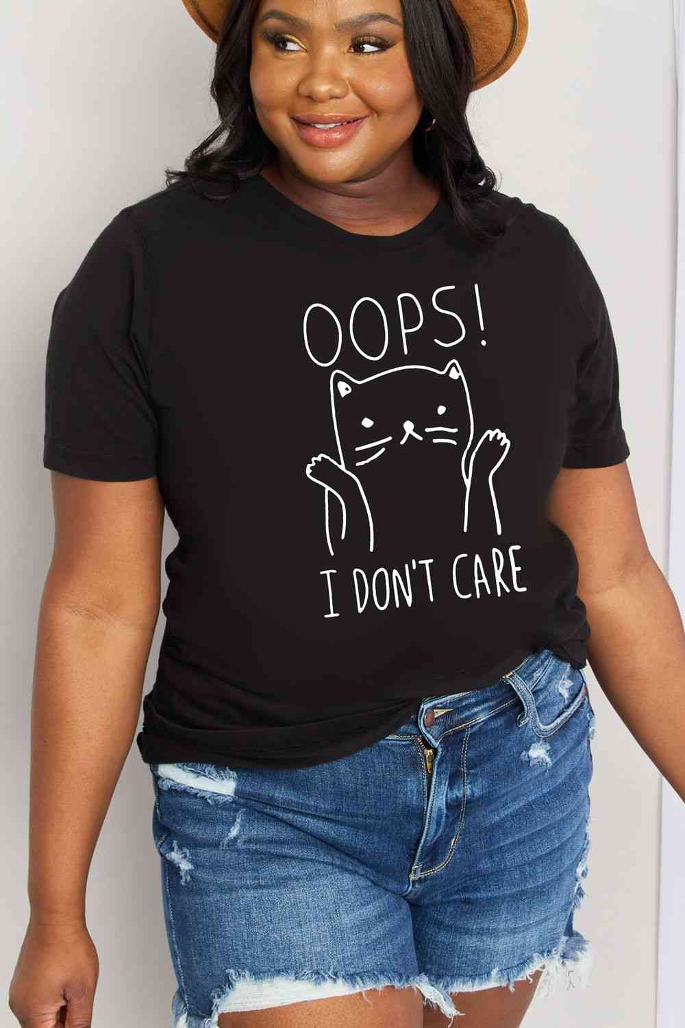 Simply Love Full Size OOPS I DON’T CARE Graphic Cotton Tee