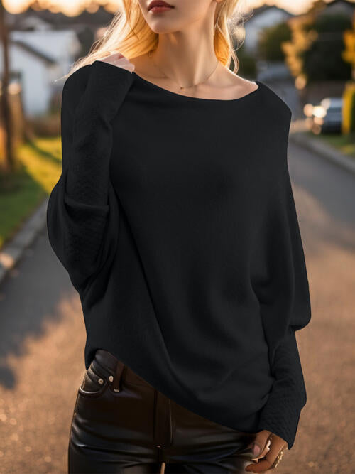 Texture Round Neck Long Sleeve Sweater