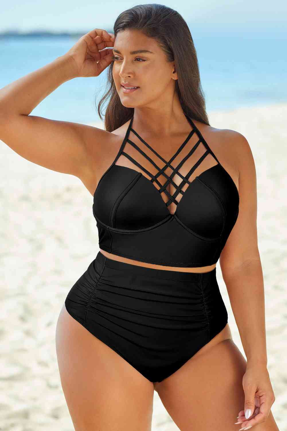 Halter Neck Crisscross Ruched Two-Piece Swimsuit