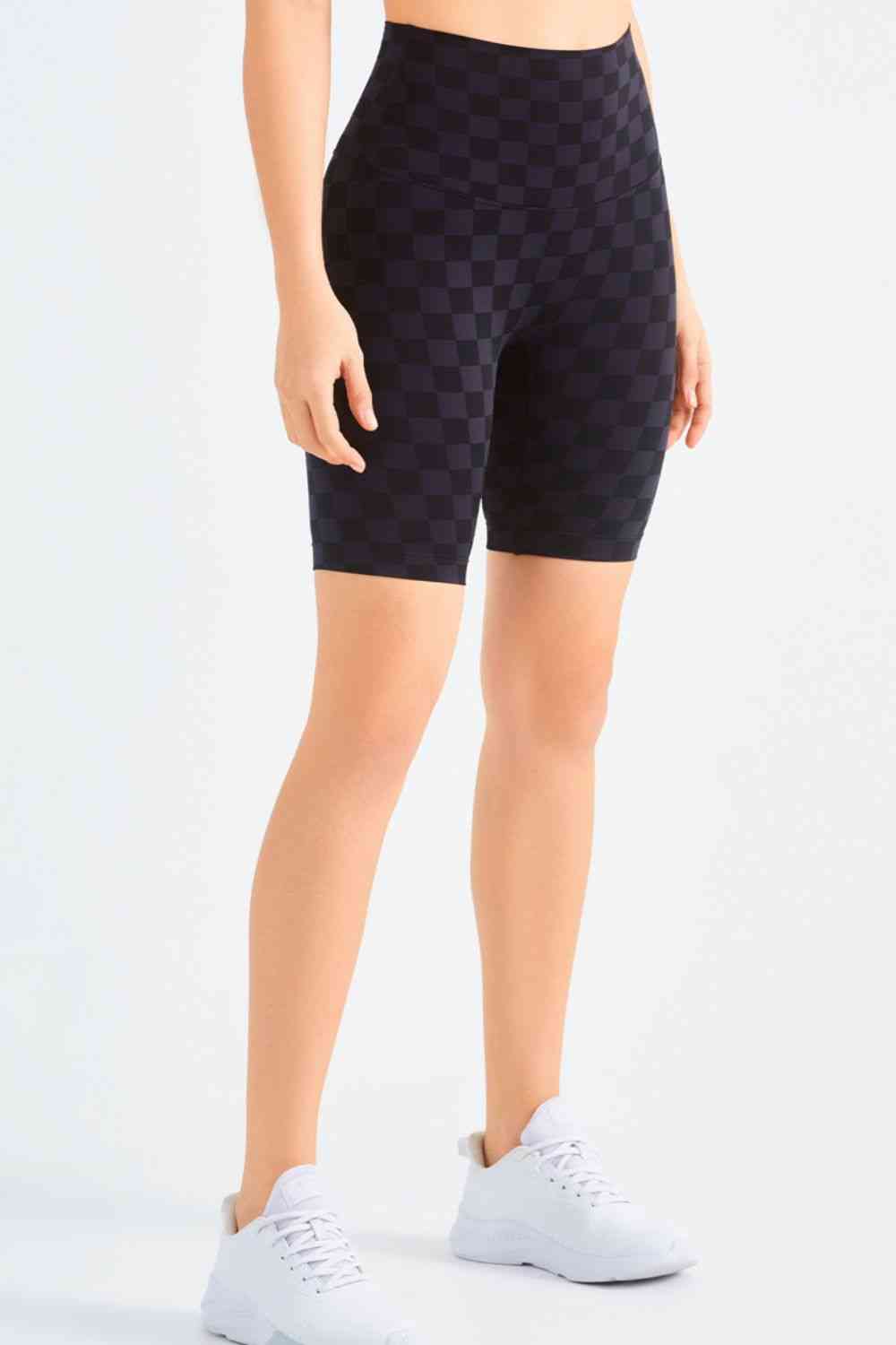 Checkered Wide Waistband Biker Shorts