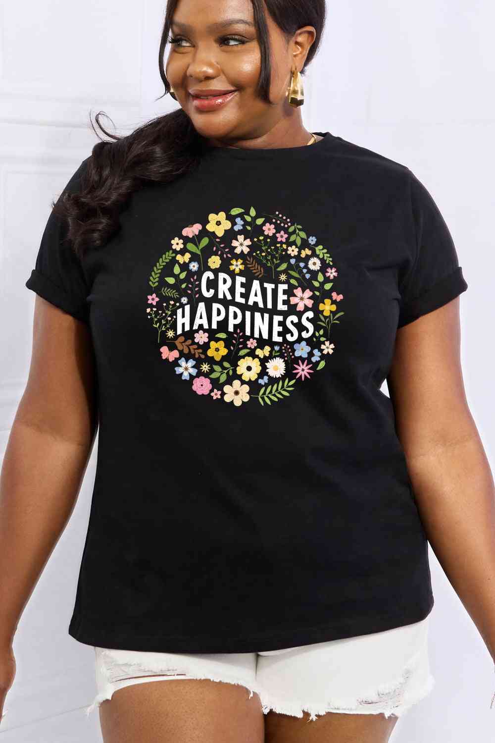 Simply Love Full Size CREATE HAPPINESS Graphic Cotton Tee