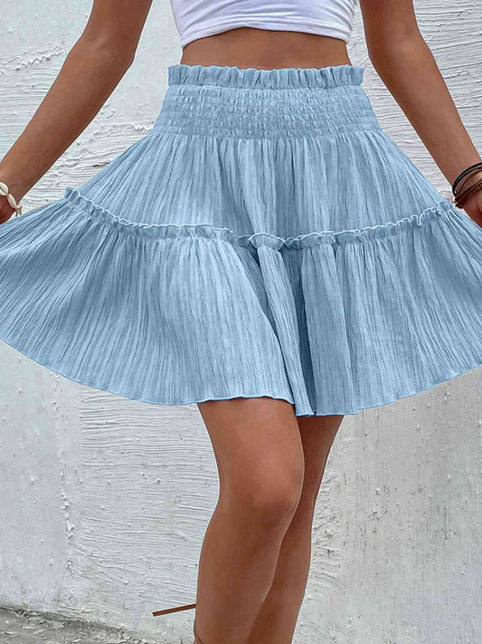 Smocked Waist Frill Trim Skirt