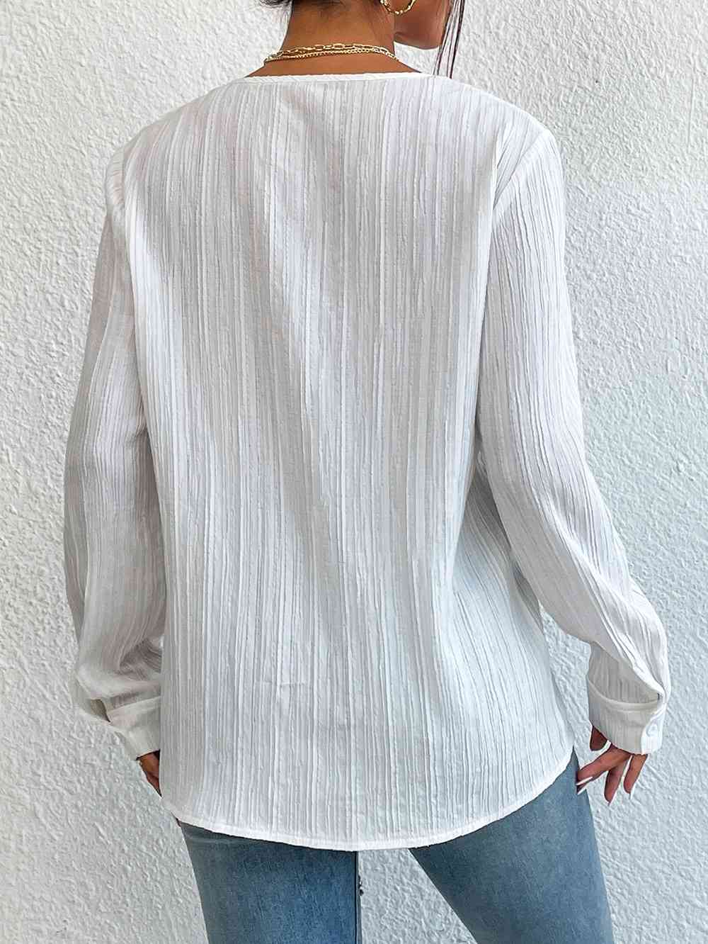 Lace Trim V-Neck Long Sleeve Shirt