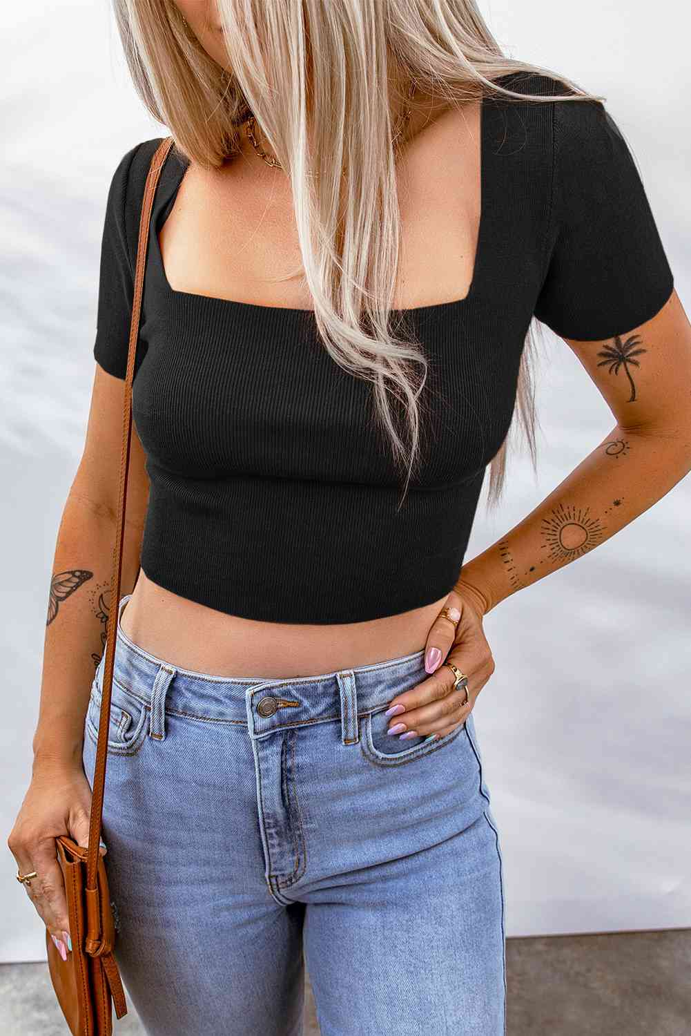 Lace-Up Square Neck Crop Top