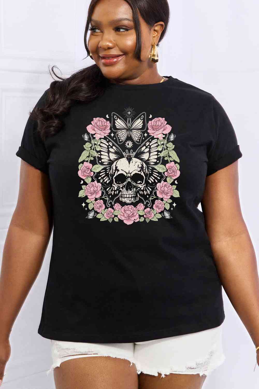 Simply Love Simply Love Full Size Skull & Butterfly Graphic Cotton Tee