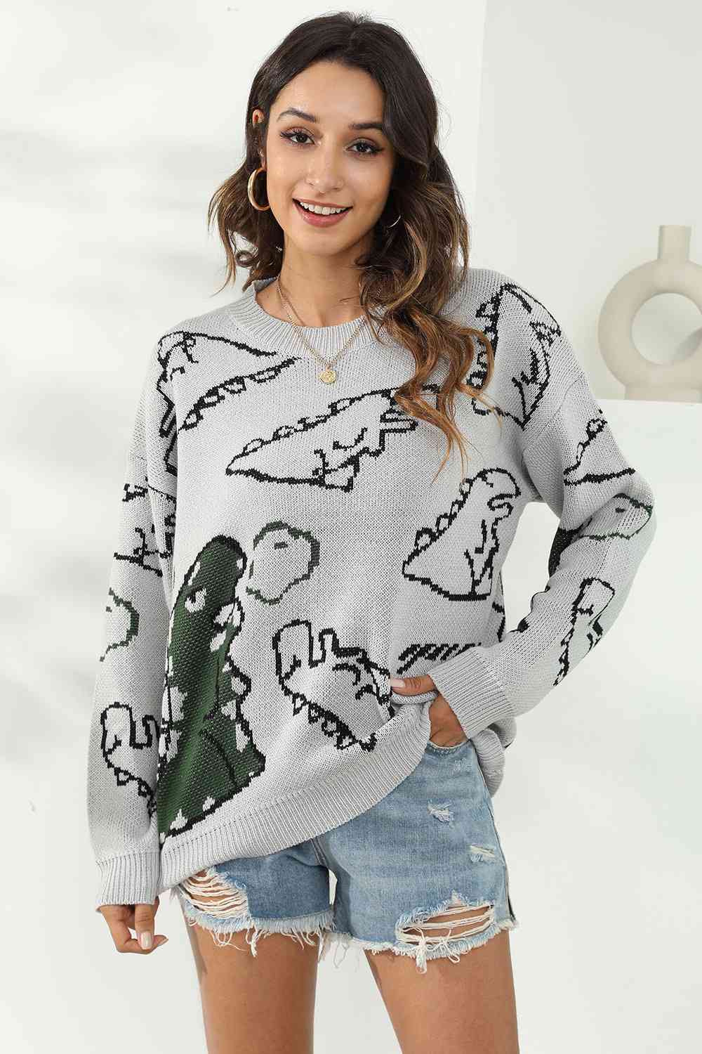 Dinosaur Print Pullover Sweater