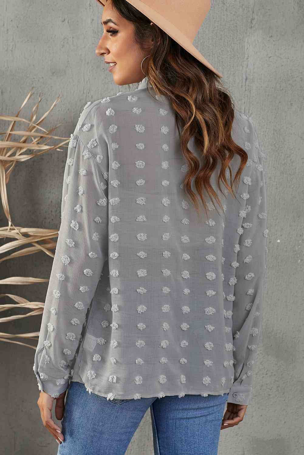 Swiss Dot Button-Up Long Sleeve Shirt