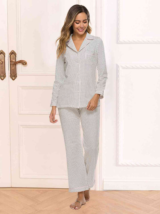 Collared Neck Loungewear Set with Pocket