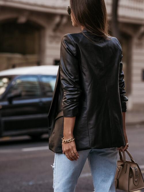 Faux Leather Open Front Blazer