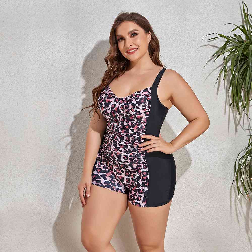 Plus Size Printed Sleeveless Swim Romper