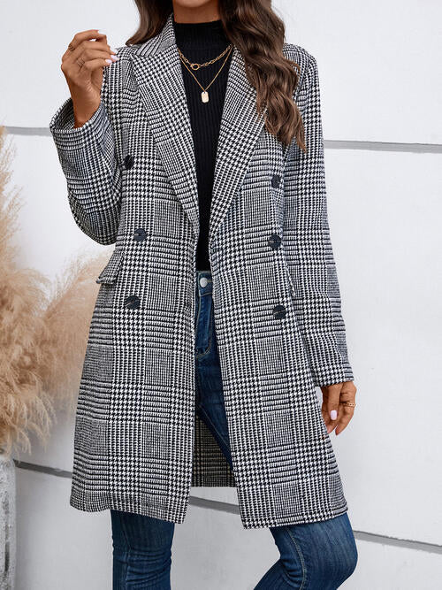 Houndstooth Laper Collar Buttoned Coat