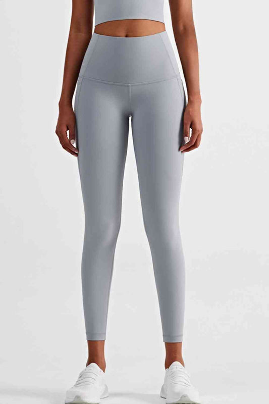 Wide Waistband Sports Leggings with Side Pockets