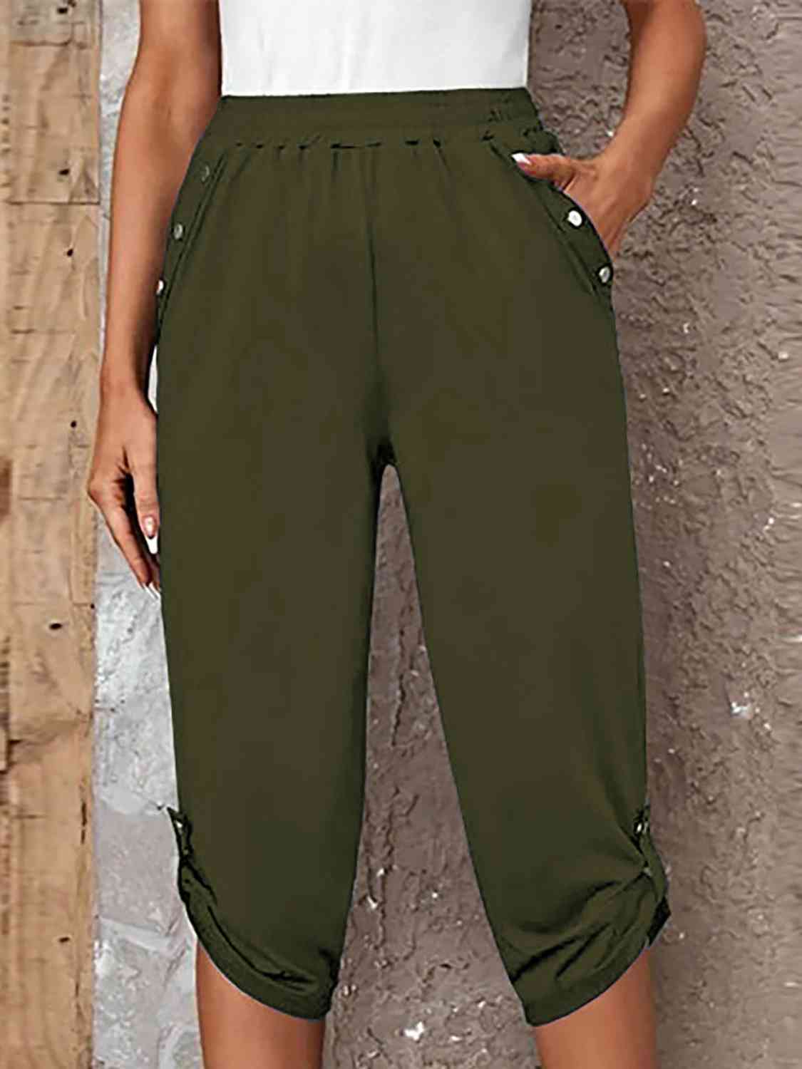 Full Size Roll-Tab Capris Pants