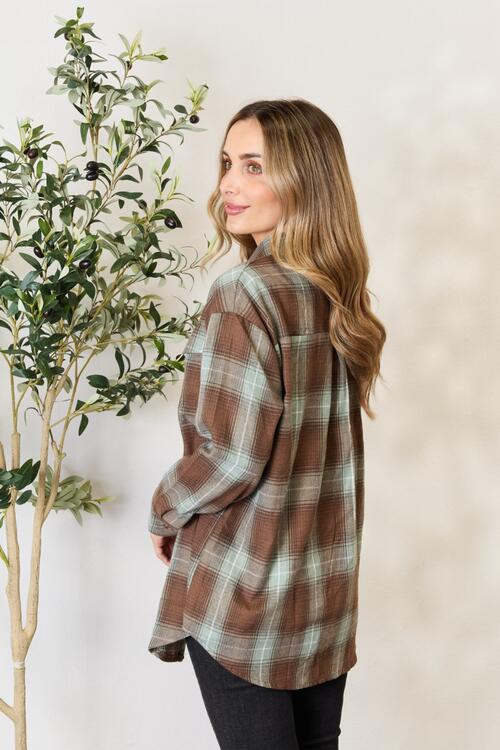 Double Take Plaid Dropped Shoulder Shirt