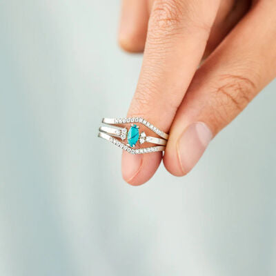 Artificial Turquoise V Shape Inlaid Zircon Ring