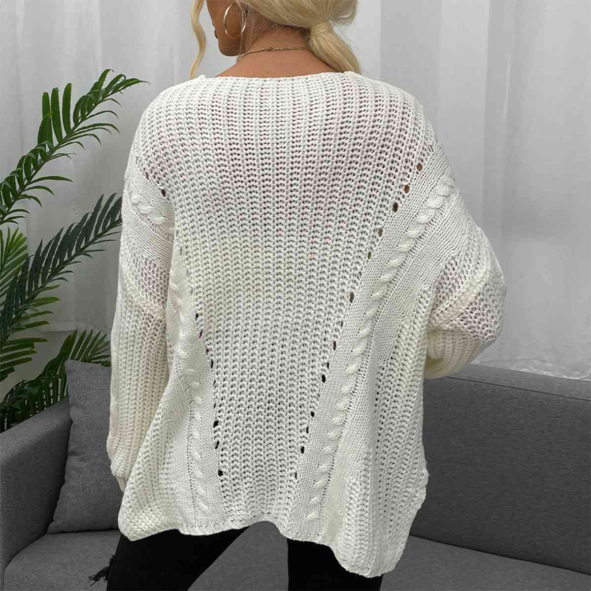 Openwork V-Neck Long Sleeve Sweater