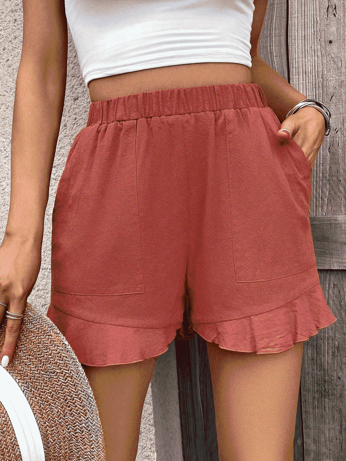 Ruffle Trim Shorts with Pocket