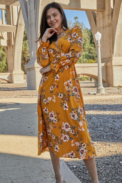 Double Take Full Size Floral Tie Back Flounce Sleeve Dress