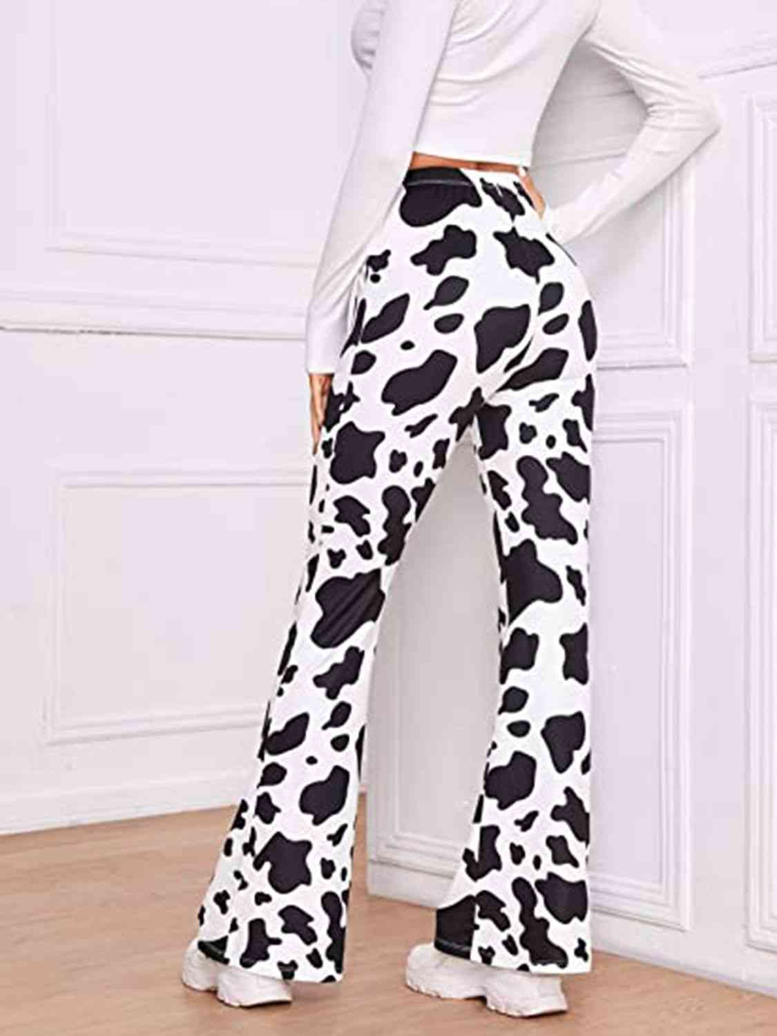 Cow Print High Waist Flare Pants