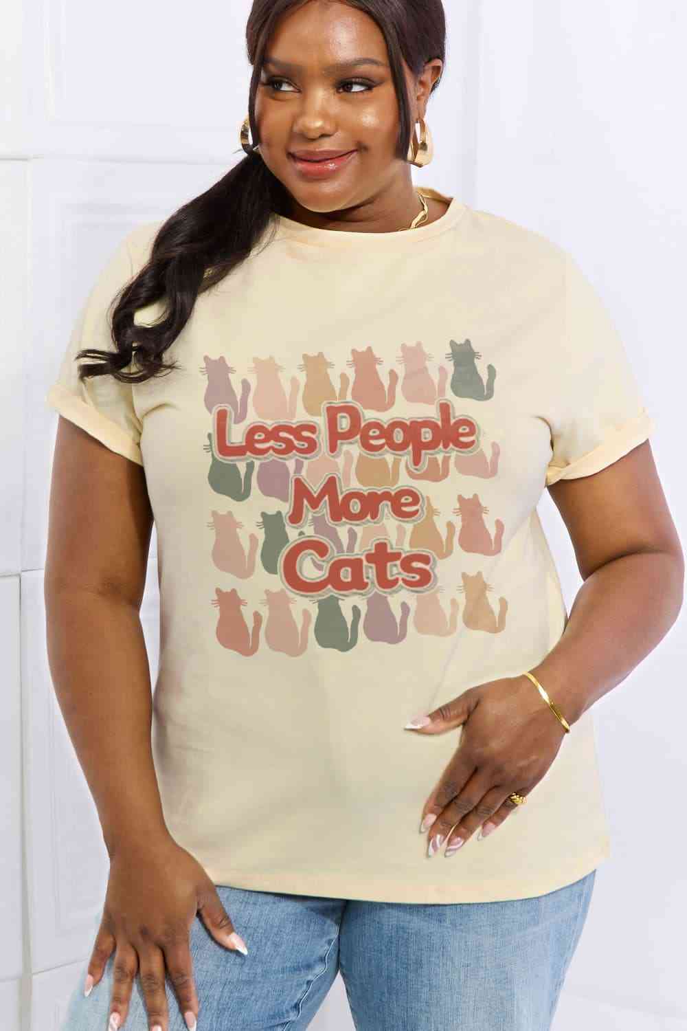 Simply Love Full Size LESS PEOPLE MORE CATS Graphic Cotton Tee