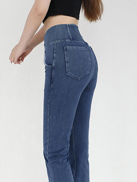 Wide Waistband Bootcut Jeans with Pockets