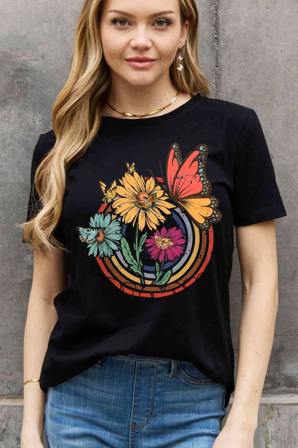 Simply Love Simply Love Full Size Flower & Butterfly Graphic Cotton Tee