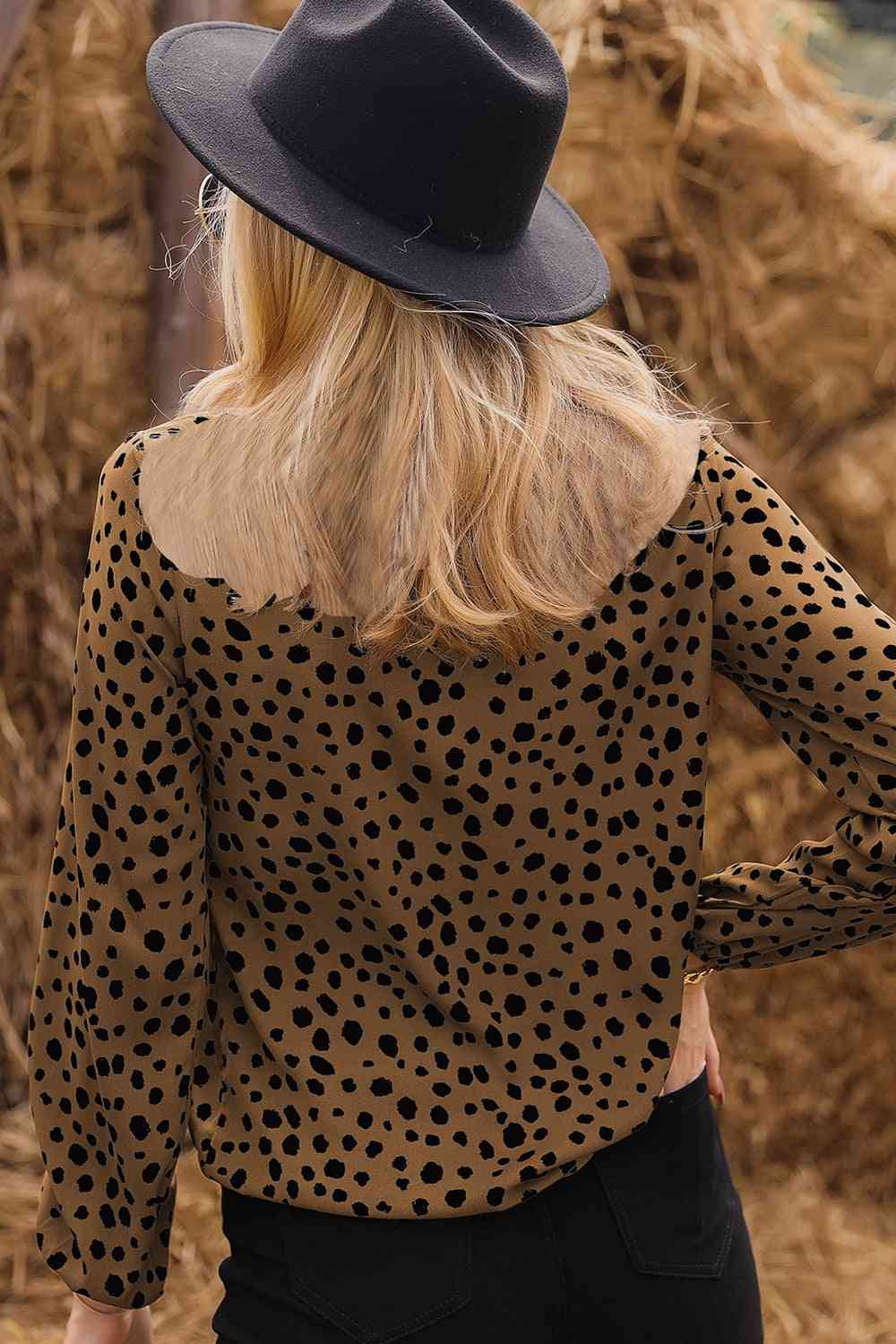 Printed Round Neck Long Sleeve Blouse