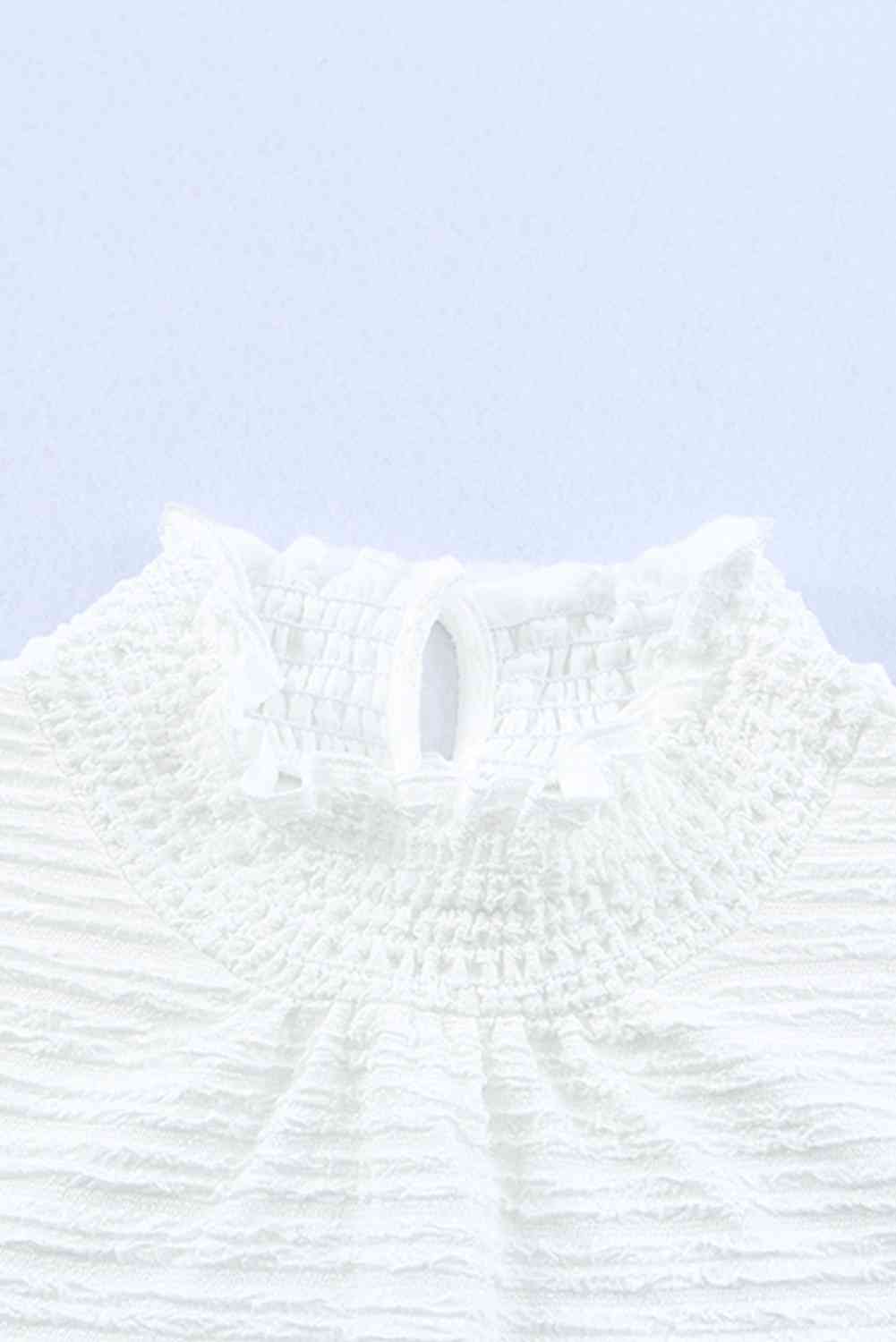 Frill Trim Balloon Sleeve Textured Blouse