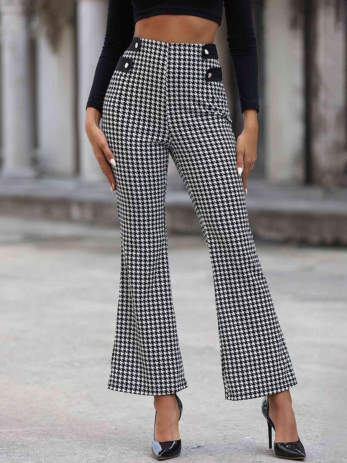 Houndstooth High Waist Flare Pants