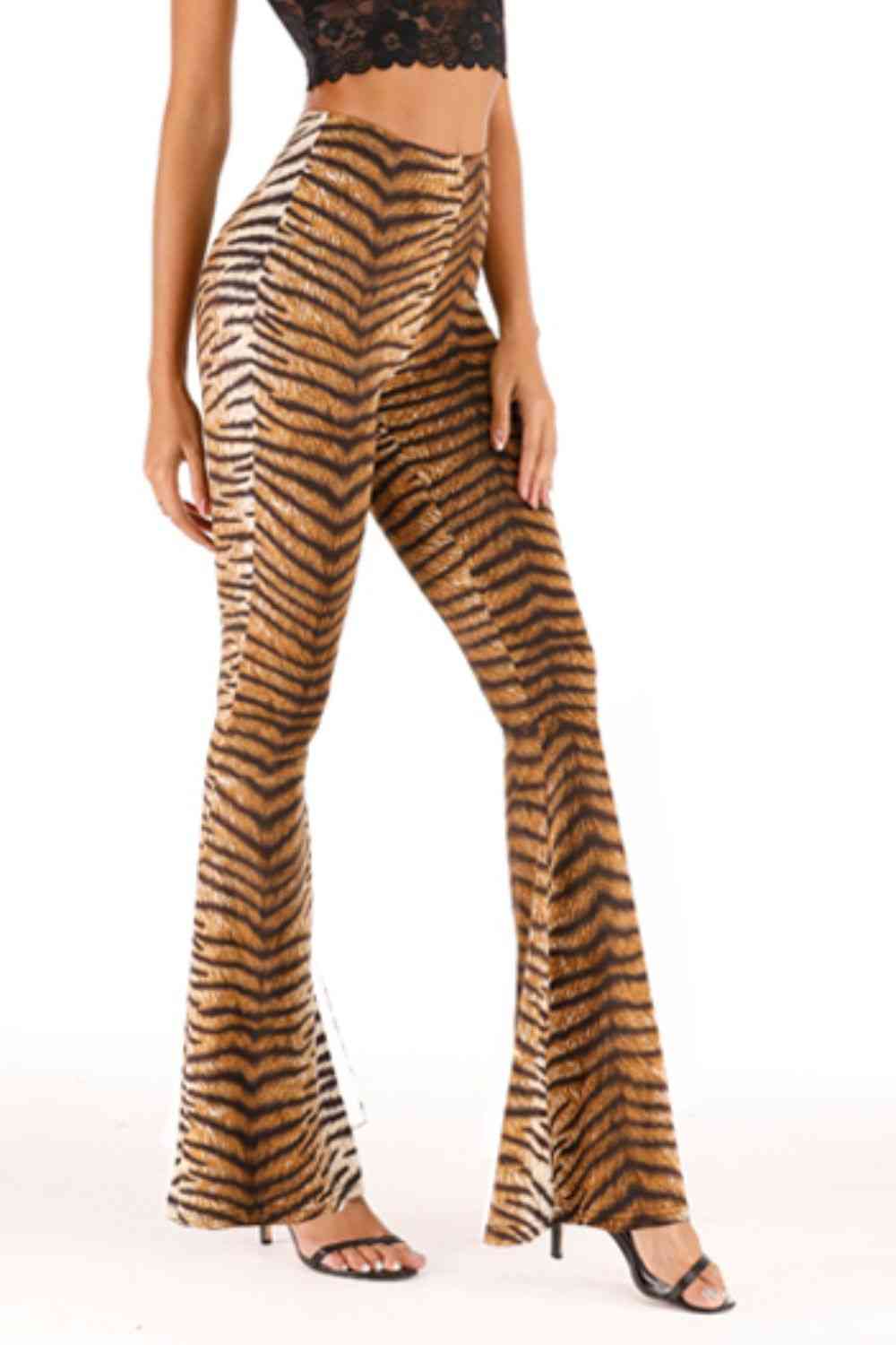 Tiger Print Flare Leg Pants