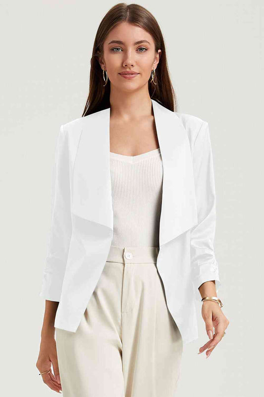 Ruched Open Front Blazer